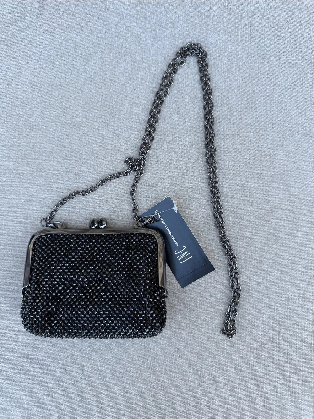INC black Beaded Chain mini clutch purse NEW